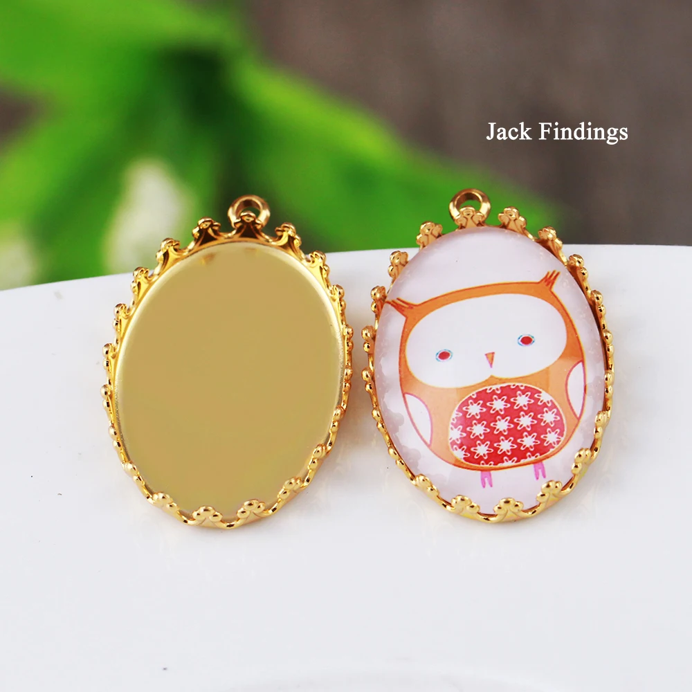 10pcs 18X25mm Gold Plated Brass Copper Oval Crown Cameo Base Cabochon Settings Blank Tray Pendant Charms High Quality | Украшения и
