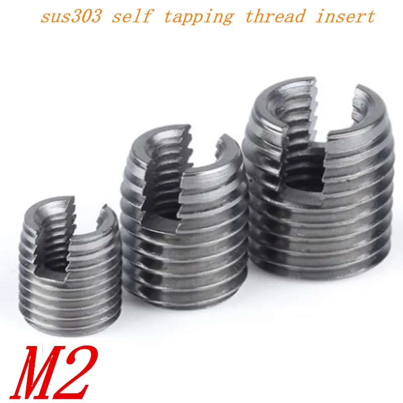 

20Pcs M2 Threaded Inserts Stainless Steel SUS303 Helical Insert Self Tapping Slotted Screw Thread Repair Insert