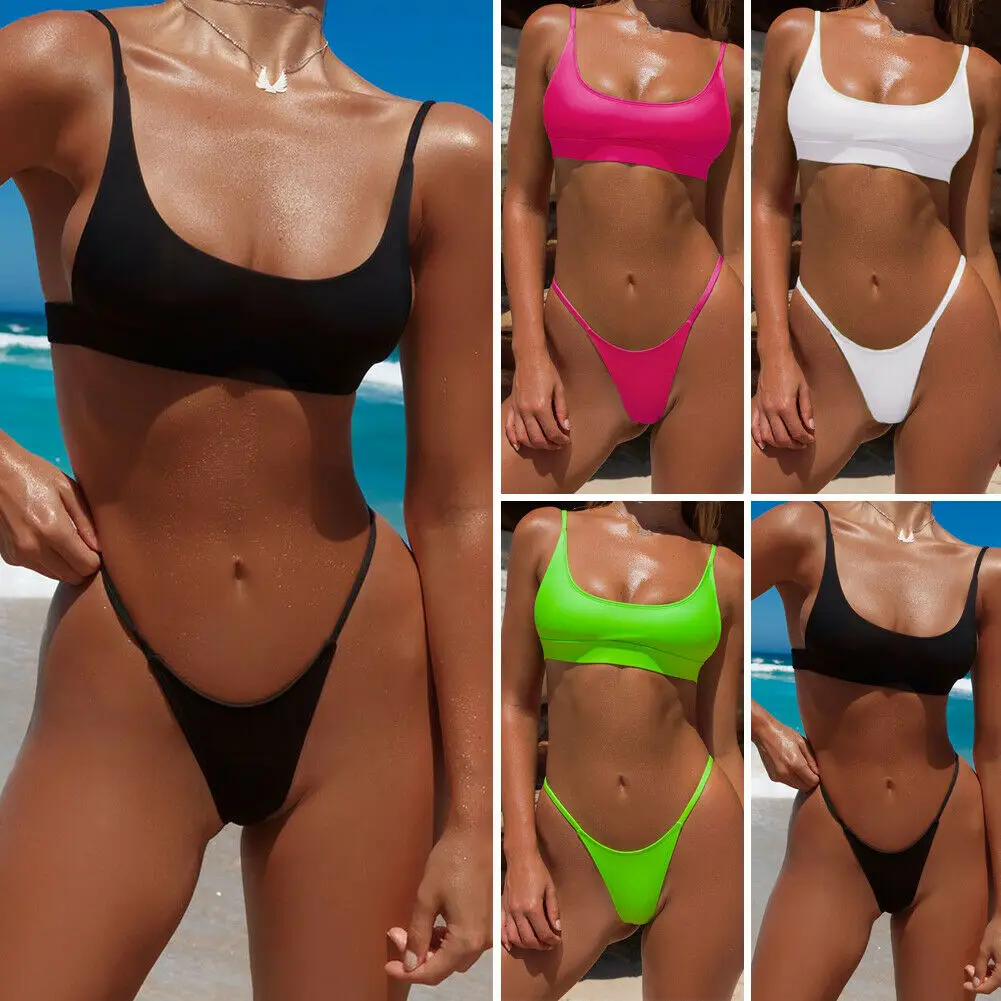 

Neon Bikinis 2019 Mujer Sling Push Up Bikini Set High Waist Thong May Women Fluorescent Swimsuit Female Swimwear Badpak Gather