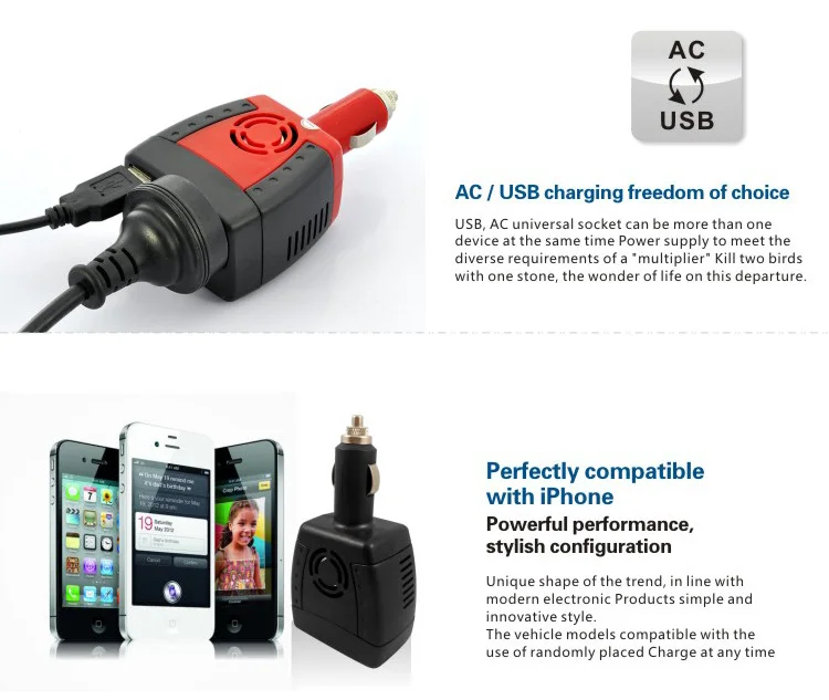 BRIDNA-150W-Car-Power-Inverter-12V-DC-to-220V-110V-AC-converter-Adapter-with-Cigarette-Lighter