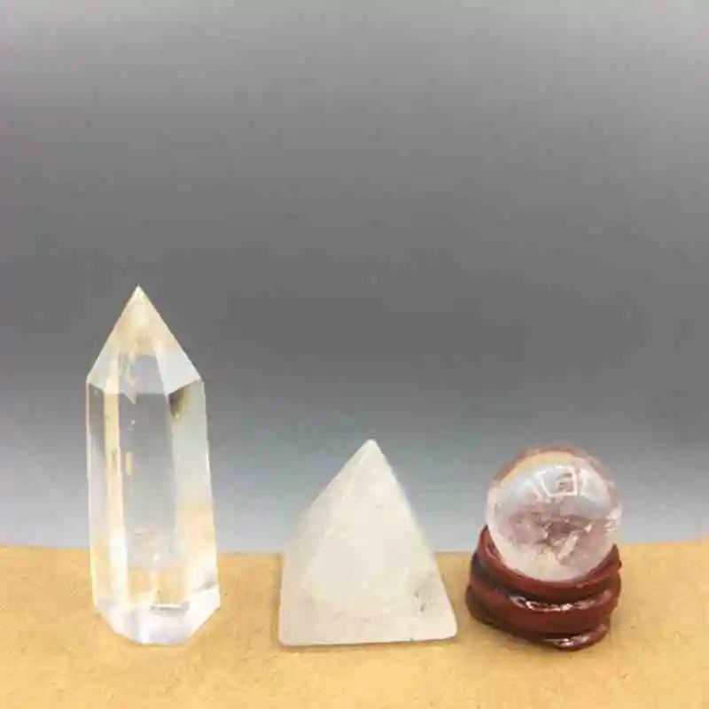 

3 pcs natural clear quartz crystal wand point /pyramid/ball healing crystals