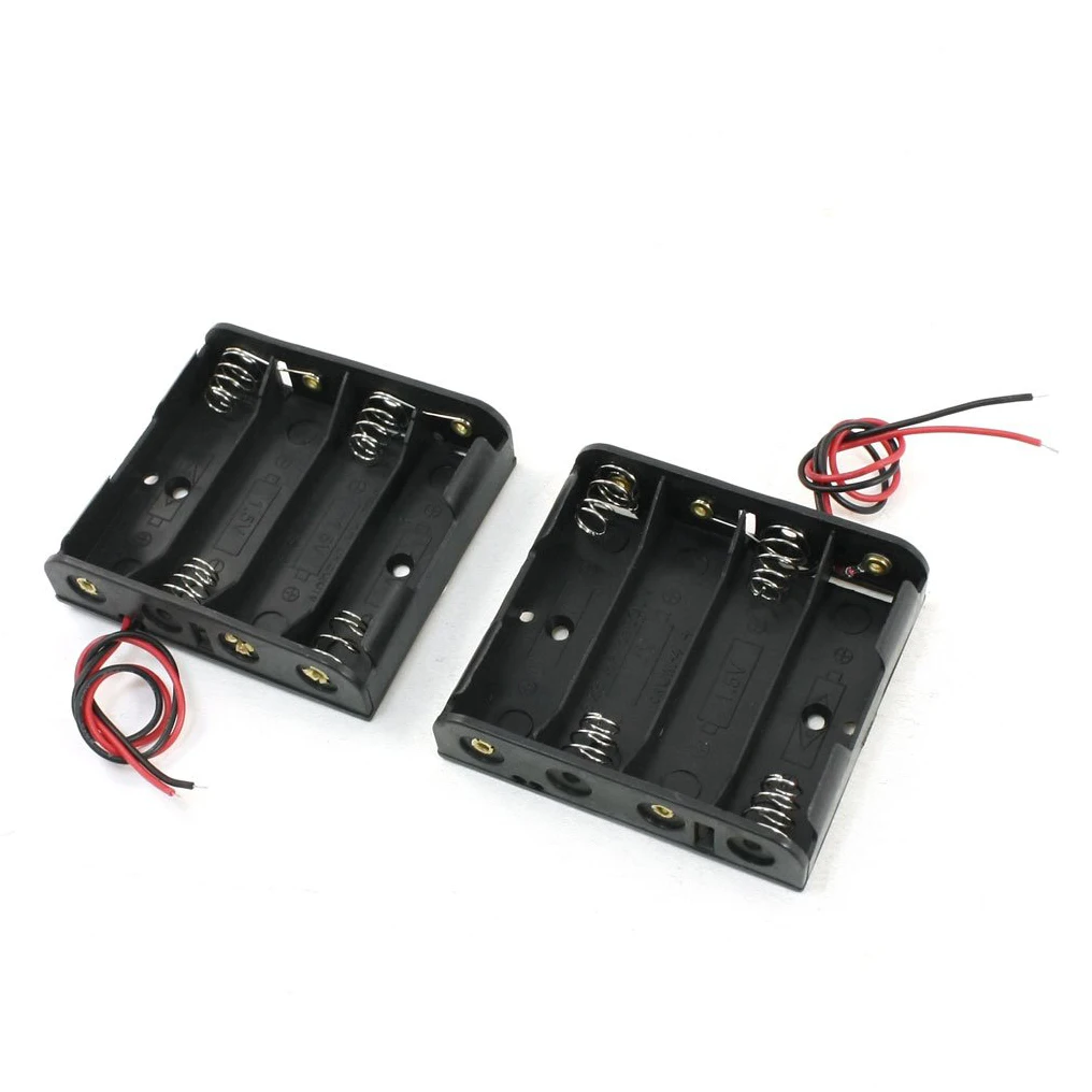 

2Pcs Black 4 x 1.5V AA Battery Holder Storage Case Box w Wire Leads
