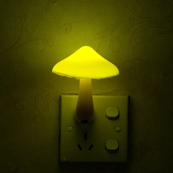 

Warm Yellow Mushroom LED Night Light Room Decor EU Plug Light-control Sensor Wall Socket Lamp Lights Home Bedroom Decoration