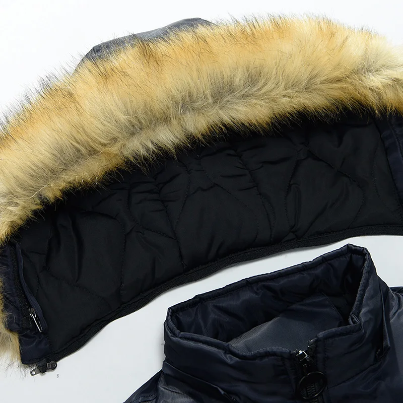 Зимняя Черная мужская куртка, теплое пальто, модная Повседневная парка, ветрозащитная, с меховым капюшоном, уплотненное пальто для мужчин, Ropa De Invierno Para Hombre