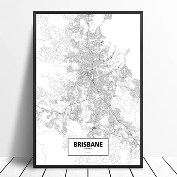 

Brisbane, Australia Black White Custom World City Map Poster Canvas Print Nordic Style Wall Art Home Decor Wall Decor