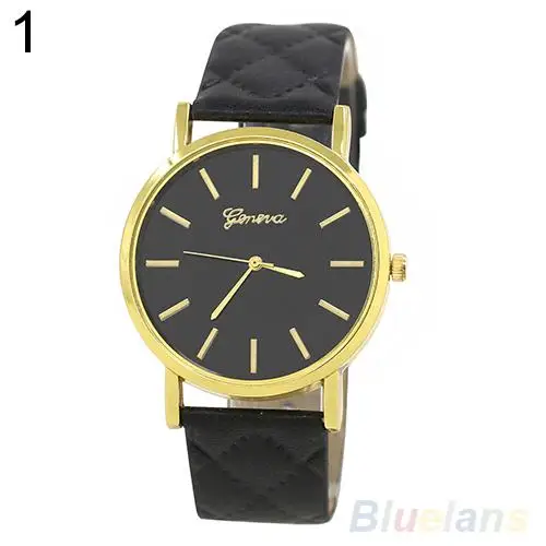 

Top Brand Luxury Men Women Fashion Geneva Wristwatch Grids Faux Leather Quartz Analog Wrist Watch hot ladies watch watches