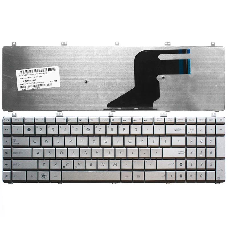 Новая клавиатура для ASUS N55 N55S N55SL N55SF США Серебряная английская клавиатура для ноутбука