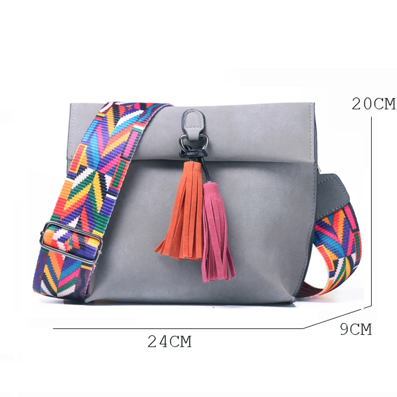  DAUNAVIA Women Scrub Leather Design Crossbody Bag Girls With Tassel Colorful Strap Shoulder Bag Fem - 32833277261