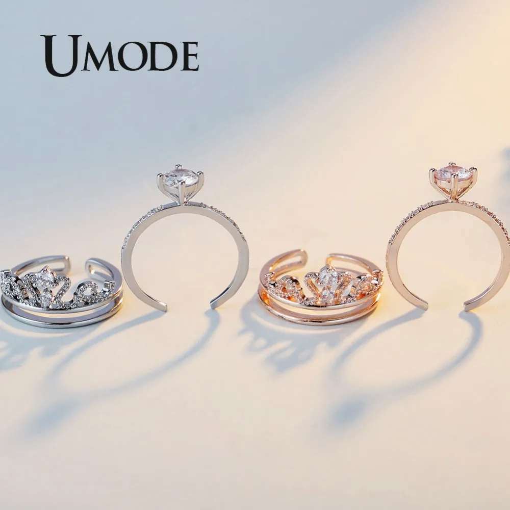 Женские обручальные кольца UMODE цвета розового золота в богемном стиле с короной s