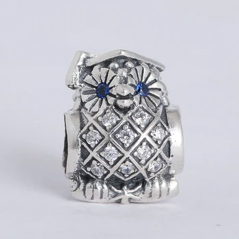 

New Spring collection authentic 925 sterling silver owl charms with blue zircon Suitable for Pandora Charm Bracelets & Necklaces