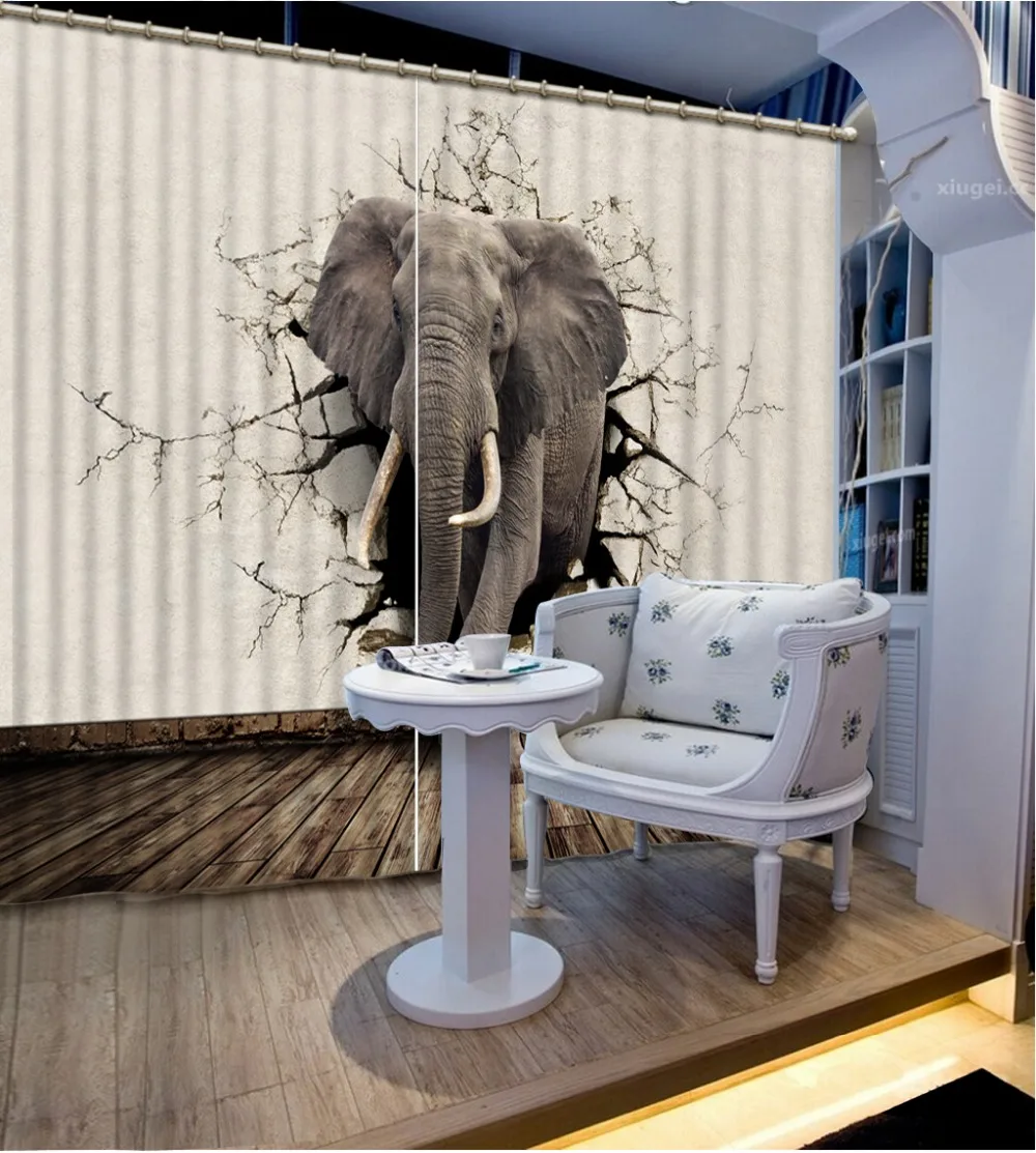 Curtains for windows Photo elephant Blackout 3d Curtains Printing