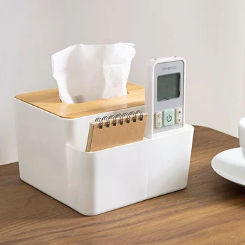 

Bamboo wood cover tissue box creative desktop tray home living room simple plastic remote control storage box lo96951