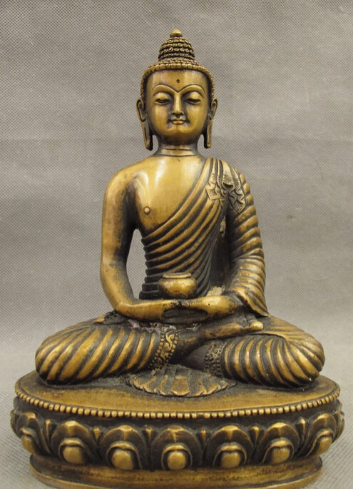 

S4633 8" Tibet Bronze Pray Bless Joss Shakyamuni Sakyamuni Buddha Robe Bowl Statue D0317