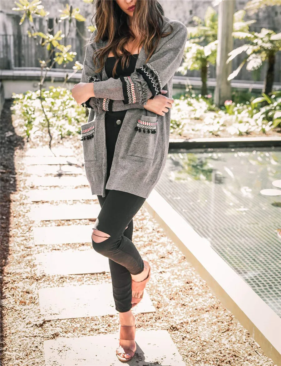 Gladiolus Fashion 2018 Autumn Winter Sweater Women Long Sleeve Double Pocket Patchwork Long Knitted Cardigan Women Sweater Coats (36)