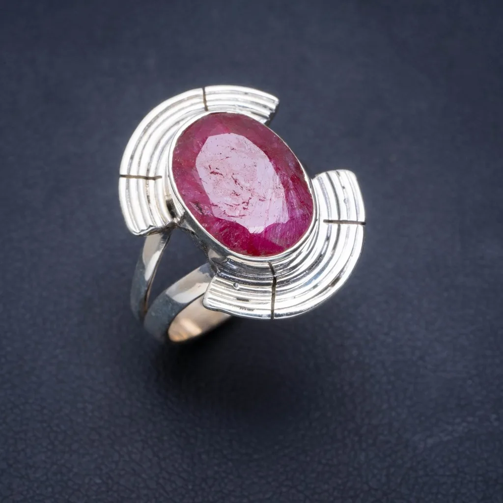 

Natural Cherry Ruby Handmade Unique 925 Sterling Silver Ring 7.25 A1089