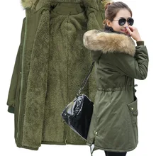 Yaxez зима большой меховой воротник с капюшоном Военная куртка размера плюс 4xl парка длинное тонкое хлопковое пальто Женская Корейская овечья шерсть верхняя одежда
