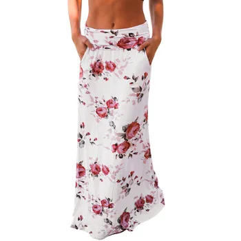 

Fashion 2018 Women long skirt Summer Beach beauty Floral Prints Skirt Low Waist Long Skirt super quality jupe femme