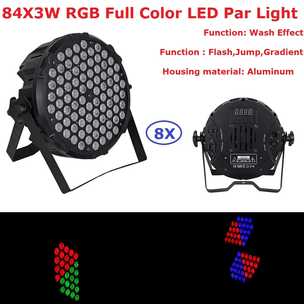 New 8Pcs/Lot LED Stage Lights Aluminum Par Cans 84X3W RGB 3IN1 DMX