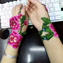 Этнические ветер вышивка цветок полые перчатки без пальцев Модные Джокер браслет украшения для танцоров для женщин 03