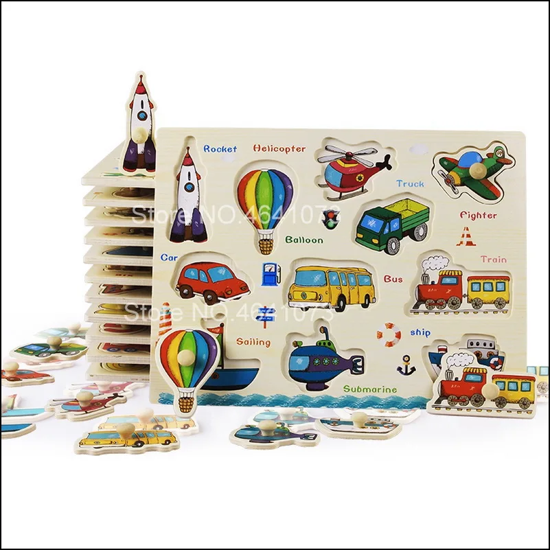 

Baby Toys Montessori wooden Puzzle/Hand Grab Board Set Educational Wooden Toy Cartoon Vehicle/ Marine Animal Puzzle Child Gift