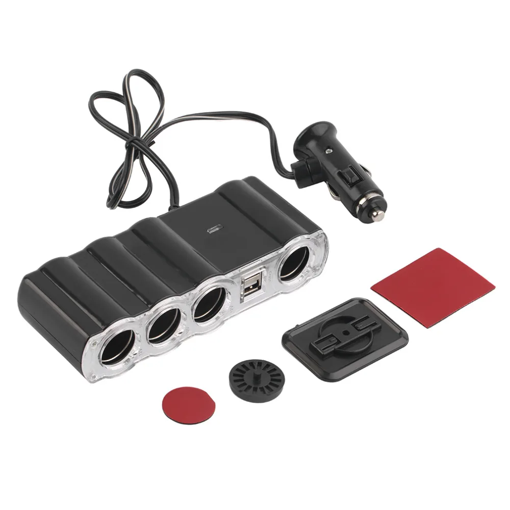 

New 12V - 24V 4 Way Multi Socket Car Charger Vehicle Auto Car Cigarette Lighter Socket Splitter & Dual USB Ports Plug Adapter