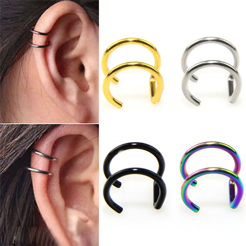 1 Pair New Fashion Simple Punk Rock Style Earrings Without Piercing Holder Hollow U Pattern Statement Jewelry Neutral 4 Colors