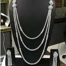 Эксклюзивная Длинная цепочка с кубическим цирконием, Свадебные Ювелирные наборы из Дубаи для женщин, роскошный золотой ювелирный набор N46