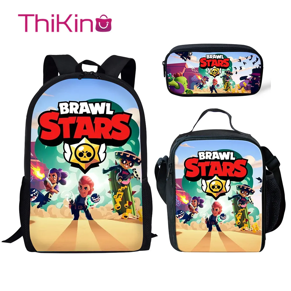 

Thikin Children Brawl Stars School Bag Set for Boys Girls Teenagers Primary Lunch Pen Bags Backpack Kids Book Bags Travelbag