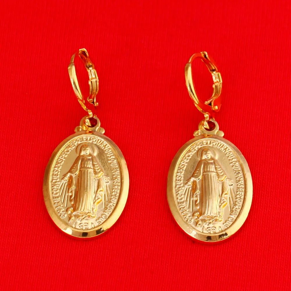 Женские и мужские серьги Дева Мария золотистого цвета 24 к|earrings jewelry|mens jewelry