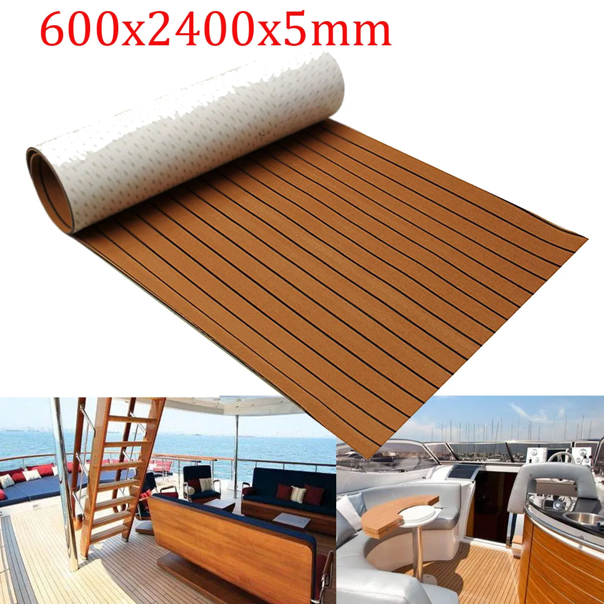

600x2400x5mm Self-Adhesive Brown Black Teak Decking EVA Foam Marine Flooring Faux Boat Decking Sheet