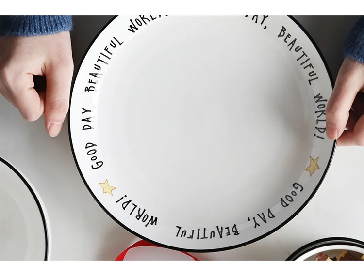 Фарфоровая столовая посуда отдельные продукты мультфильм медведь на глянцевом фарфоровом миска для рисового супа блюдца 9 дюймовая пластина s Ложка 8 дюймовая пластина