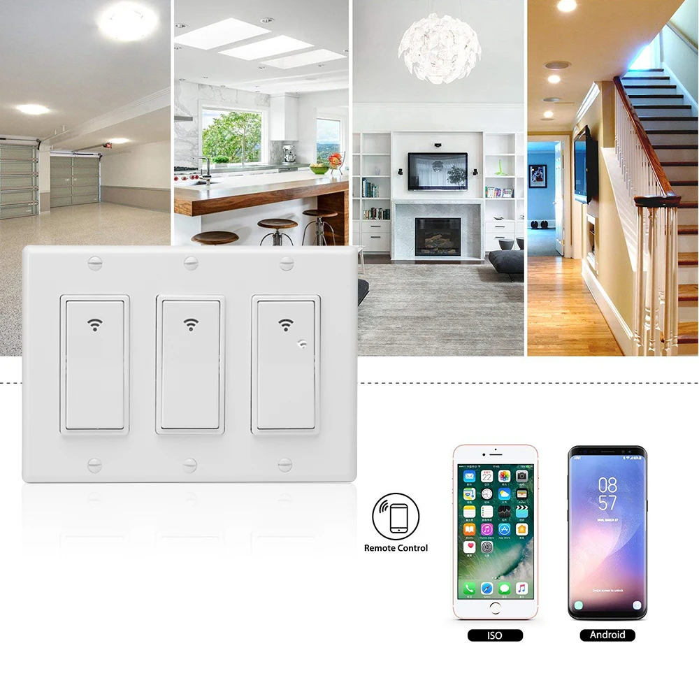 For Fan Light Smart Switch Light WiFi Wireless Remote Control In-Wall Switch Compatible with Alexa Google Home Assistant