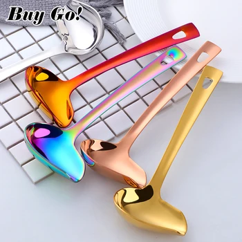 

1PC Colorful 18/10 Stainless Steel Sauce Drizzle Spoon with Spout Small Soup Ladle Serving Spoon Creative Oil Spoon Kitchen Tool