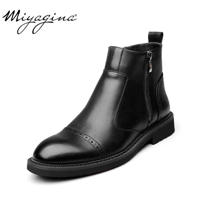 

MIYAGINA New Fashion 100% Genuine Leather Men Boots Spring Autumn Men Shoes Ankle Boots Men's Chelsea Shoes Plus Size 38-46
