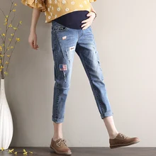 Новое поступление Регулируемый Материнство джинсы для беременных женщин брюки брюшной брюки завышенная талия, животик Штаны весна-осень из джинсовой ткани