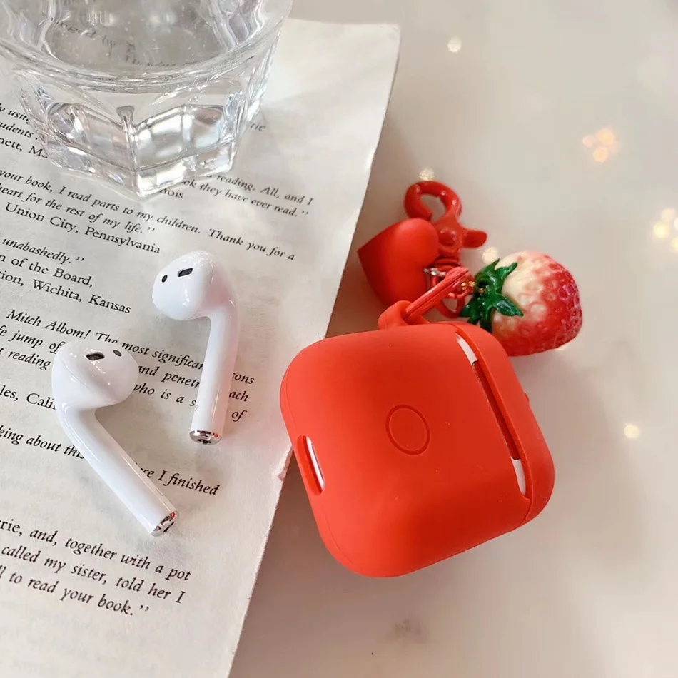 Чехол для AirPods с 3D милыми фруктами, клубникой, сосной, яблоком, авокадо, пиццей, чехол для наушников s для apple Airpods 2, Защитная крышка с подвеской