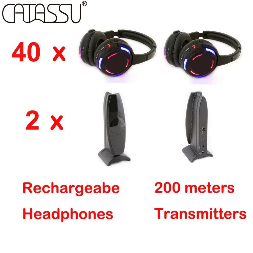 Silent Disco Headset -40pcs LED Rechargeable RF