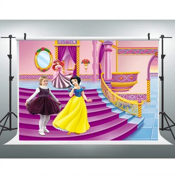 

7x5ft Photography Background Birthday Party Snow White Cinderella Custom Background Newborn Pink Palace Steps Studio Background