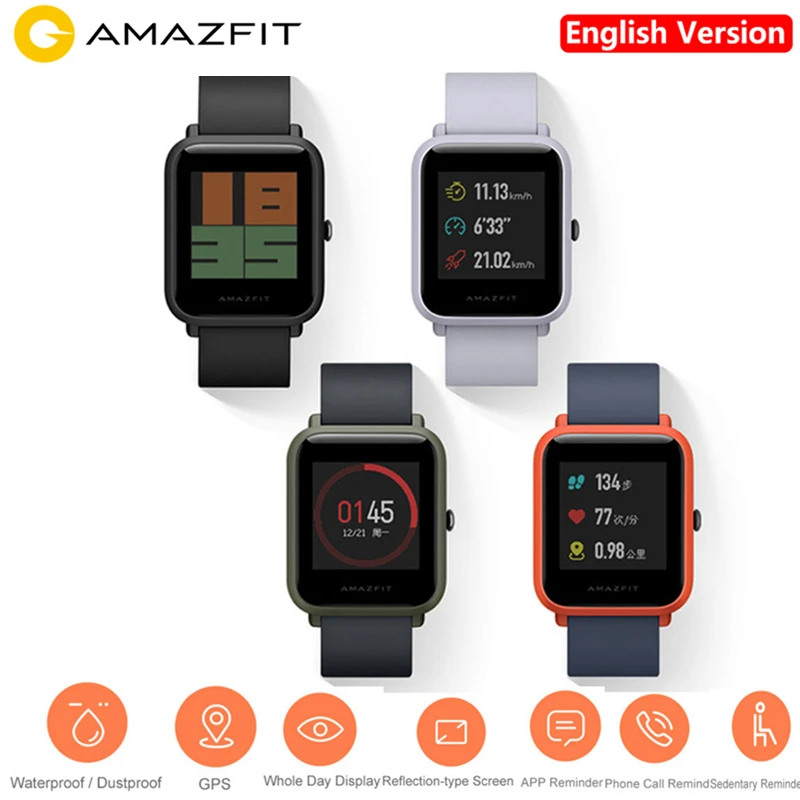 

Huami AMAZFIT 2.5D Gorilla Screen Smartwatch IP68 Waterproof Heart Rate Sleep Monitor GPS Youth Smart Watch Phone English Versio