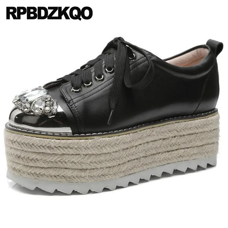 

crystal high quality espadrilles hemp muffin diamond platform rhinestone black designer shoes women luxury 2018 straw creepers