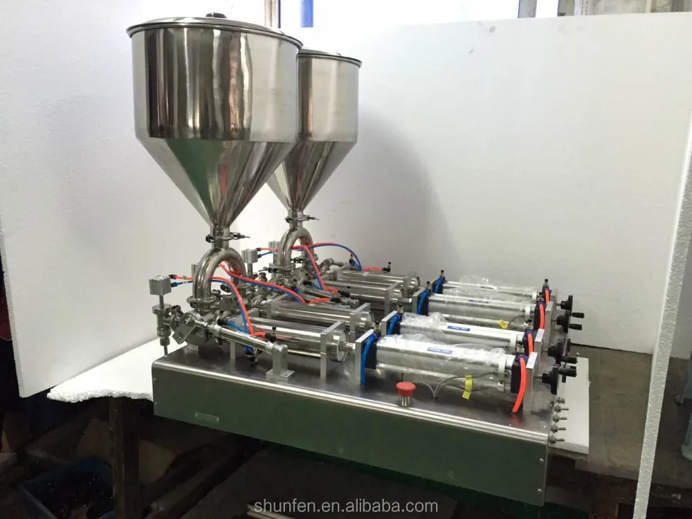 Пневматический 4 головки машина для розлива соуса(полу-автоматическая машина для наполнения сливок с бункером, соус, Дозирующий прибор