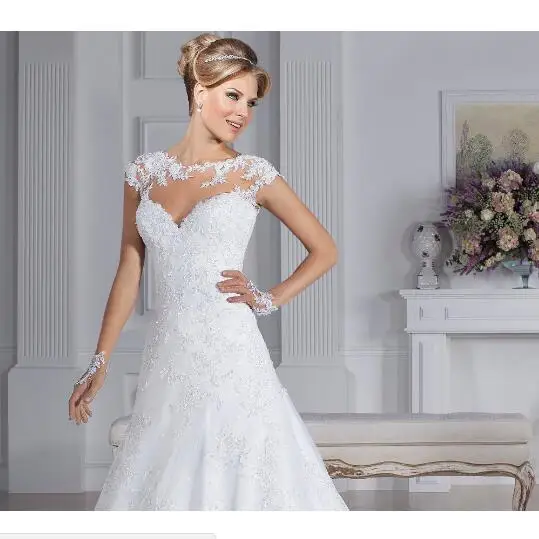Cap рукавом see through Vestidos Де Novia 2016 Иллюзия Декольте Спинки Свадебные Платья 2017 Vestido