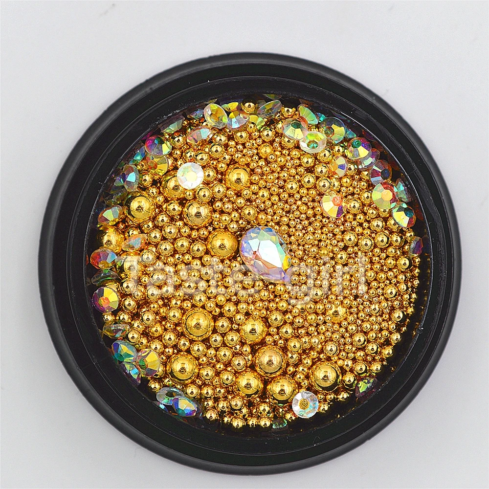 

2Box Gold sliver mixed Metal 0.6-3.0mm Size caviar beads 3D Nails Art Decorations rhinestones DIY Manicure accessoires tools
