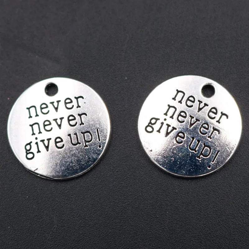 WKOUD 8 шт покрытые серебром Цвет &quotNever Give Up&quot Очаровательная металлическая