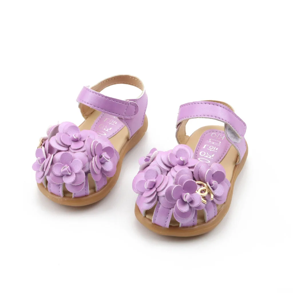 Детская обувь; коллекция года; сезон весна-лето; новые детские сандалии для девочек с цветами; детская обувь с мягкой подошвой; size21-30 - Цвет: Фиолетовый