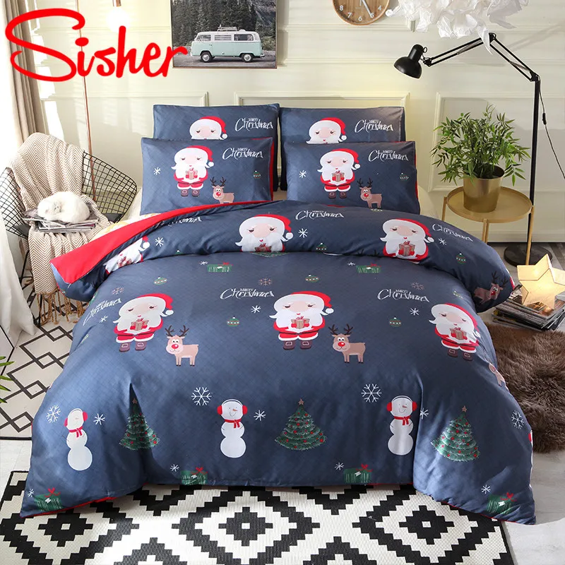 

Sisher Christmas Duvet Cover Bedding Set With Pillow Cases Bed 3D Santa Claus Size Single Double Full King Queen