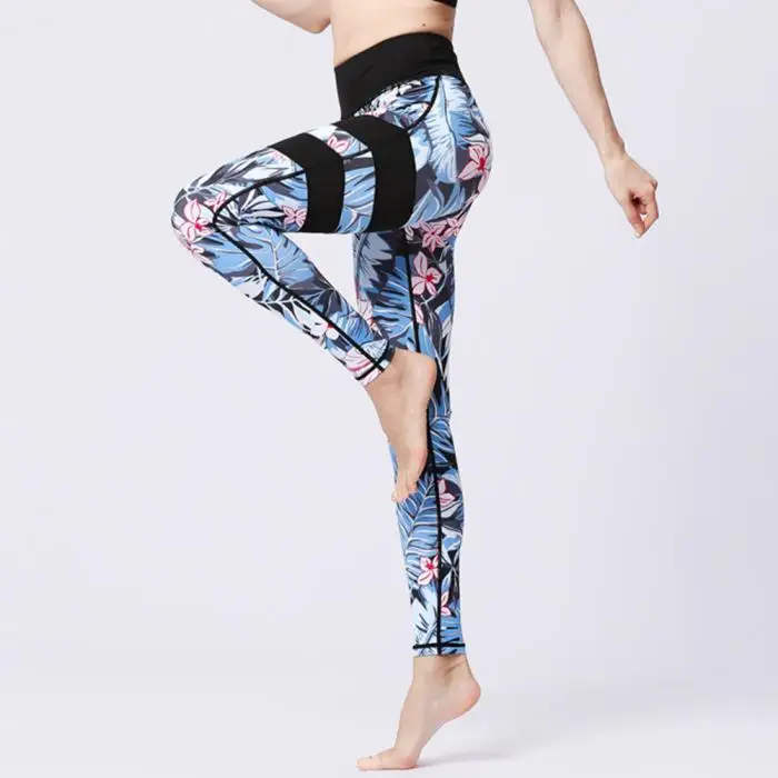 Женские штаны для йоги с цветочным принтом, высокая талия, леггинсы для фитнеса, бега, JT-Прямая поставка