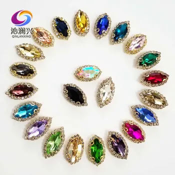 

Gold bottom Mix color eye shape Top grade Glass Crystal buckle,sew on rhinestones with holes,Diy/wedding decoration SWEKG00