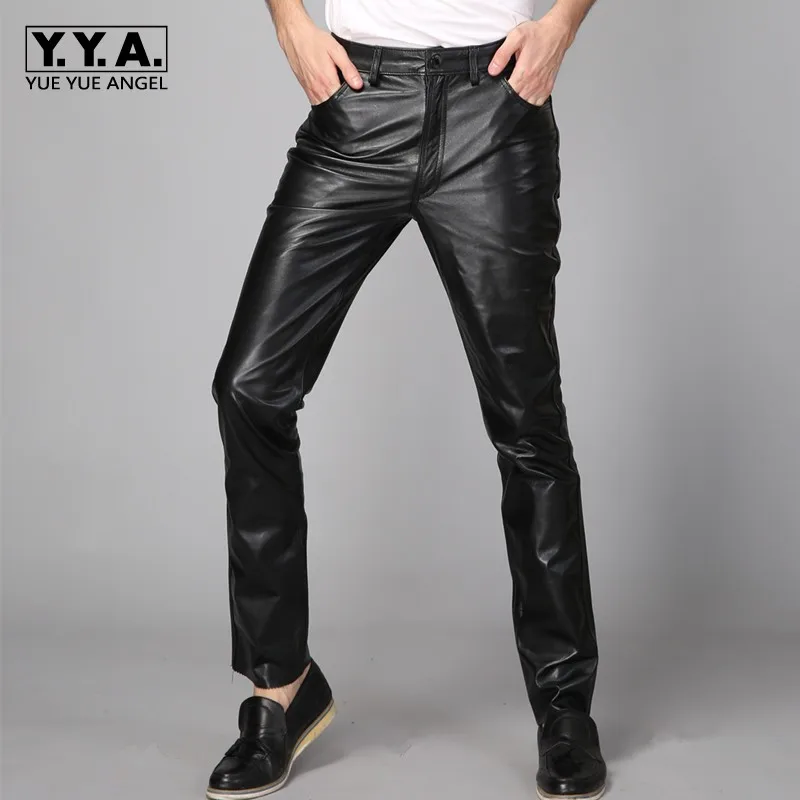 Hoge Kwaliteit Mens Night Club Punk Broek Casual Volledige Lengte Lederen Skinny Broek Winddicht Motor Biker Pantalon Homme Hoge Kwaliteit Mens Night Club Punk Broek Casual Volledige Lengte Lederen Skinny Broek Winddicht Motor Biker Pantalon Homme