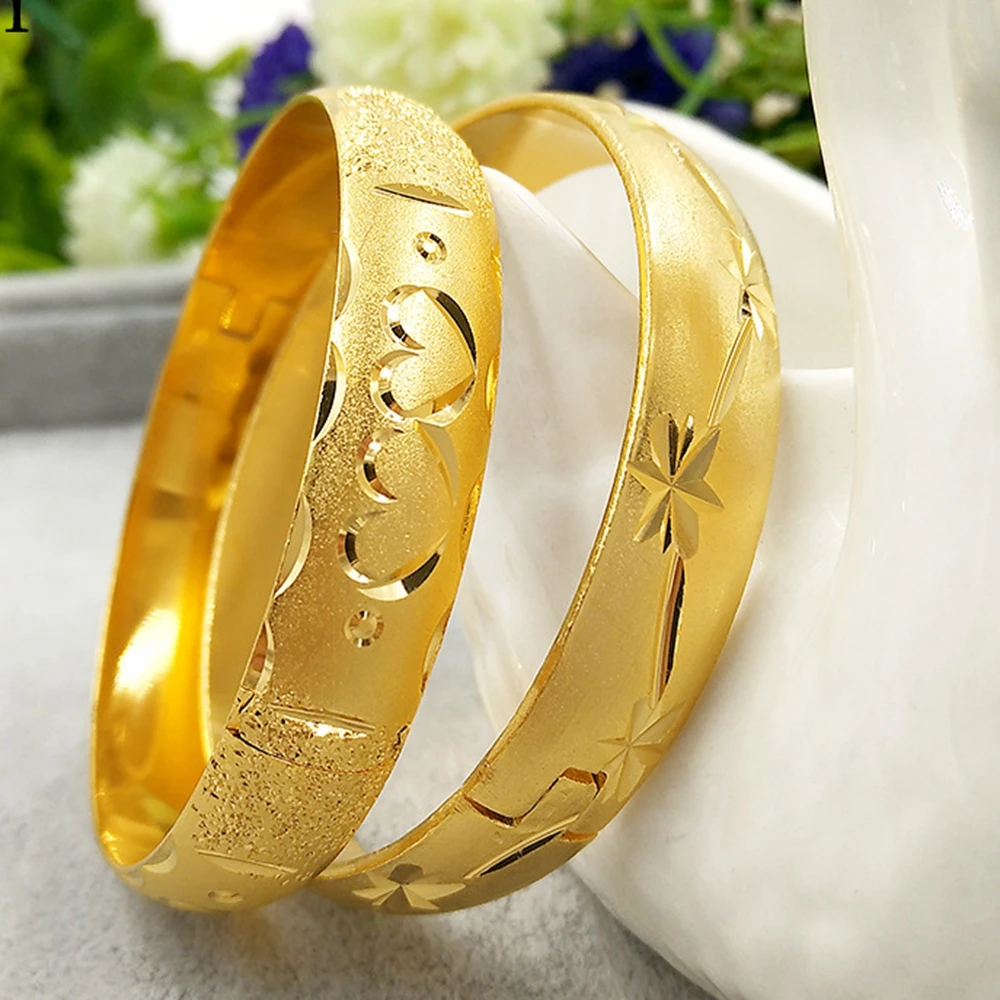 Newest Dubai Gold Bangles For Women Gold Filled 10mm Wide Bracelet Africaneuropeanethiopia 